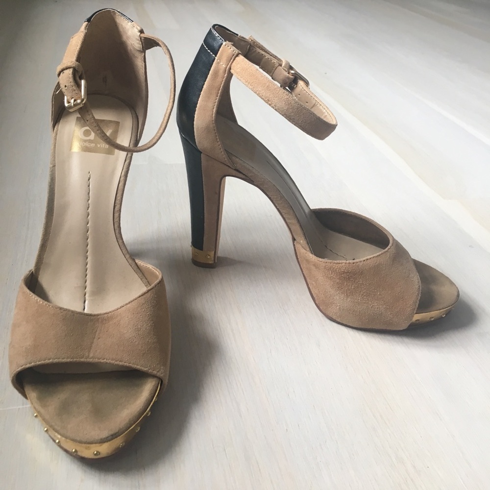 Gorgeous! Suede and leather sandal, gold platform - Picture 3 of 7